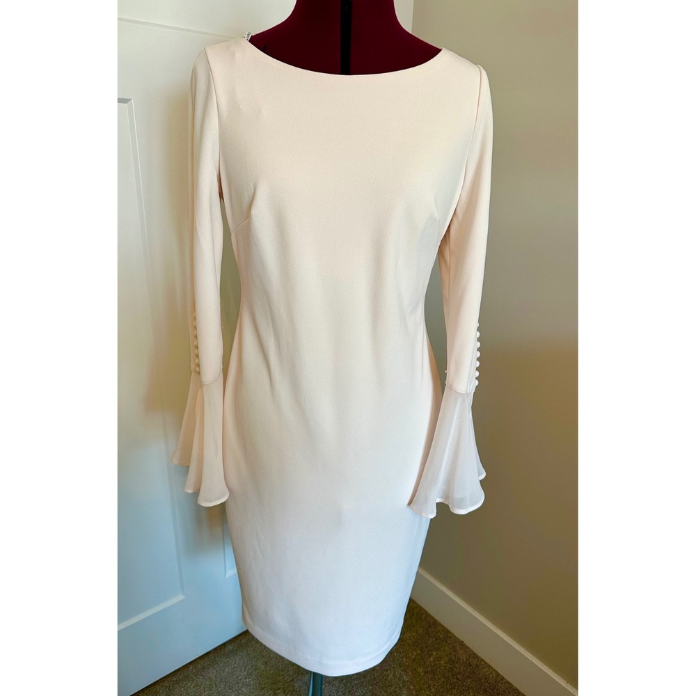 Calvin Klein Womens Blush Pink Bell Sleeve Sheath Dress Size 8/Elegant/Feminine